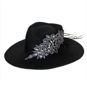 Elegant Black Hat with Silver Embellishments
